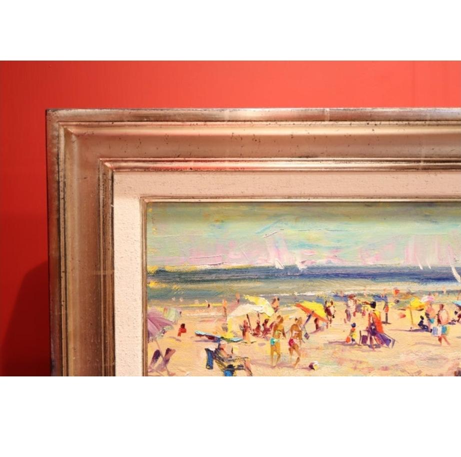 Modern Impressionistic Beach Scene by Leon Holmes For Sale
