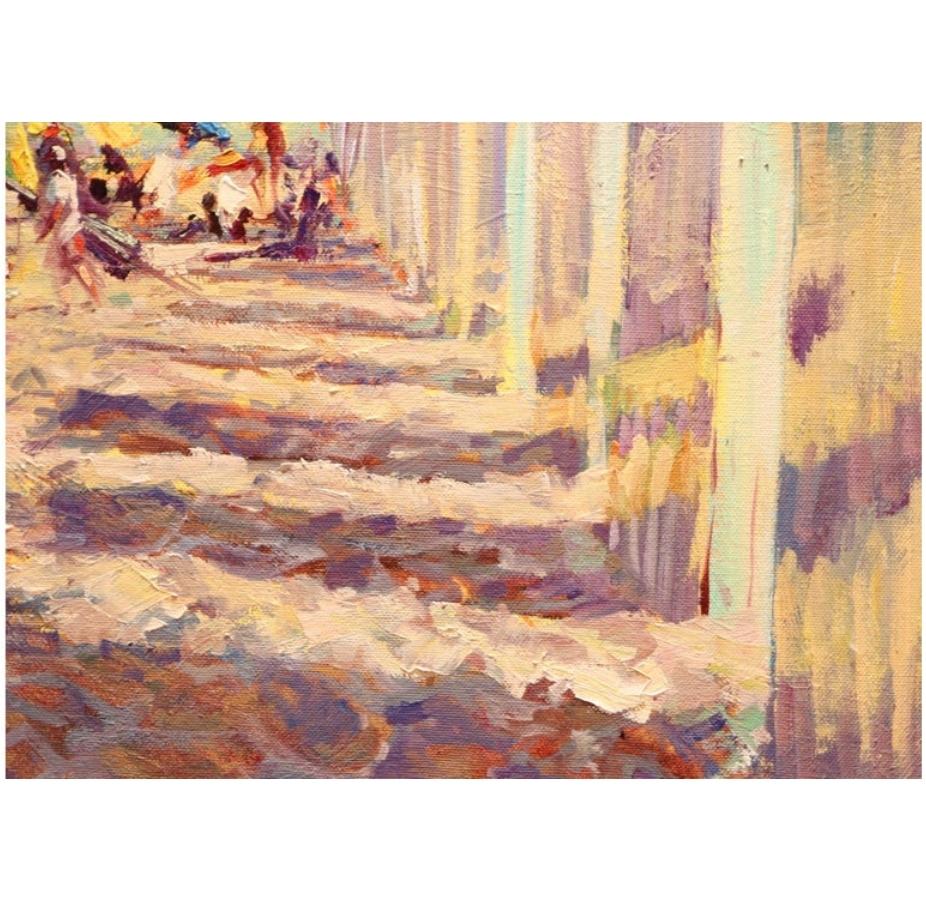 Oiled Impressionistic Beach Scene by Leon Holmes For Sale