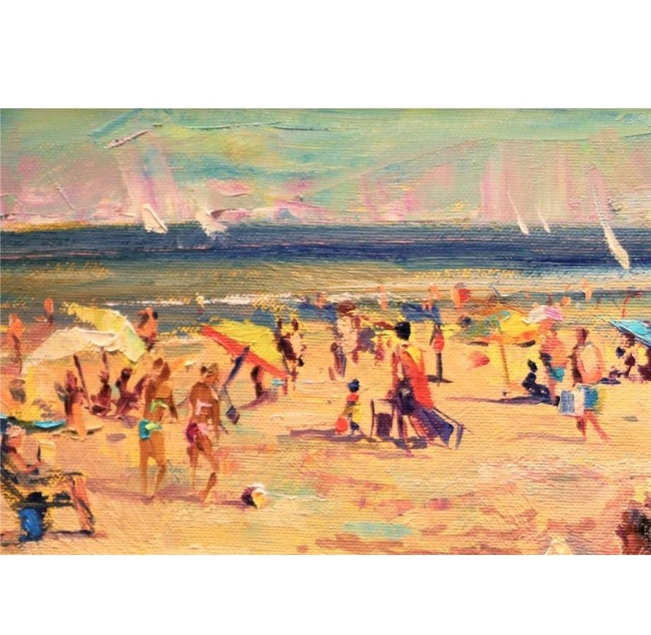 Contemporary Impressionistic Beach Scene by Leon Holmes For Sale