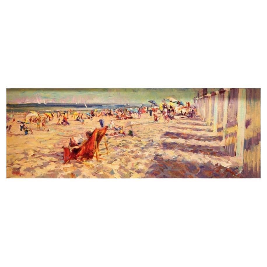 Impressionistic Beach Scene by Leon Holmes For Sale