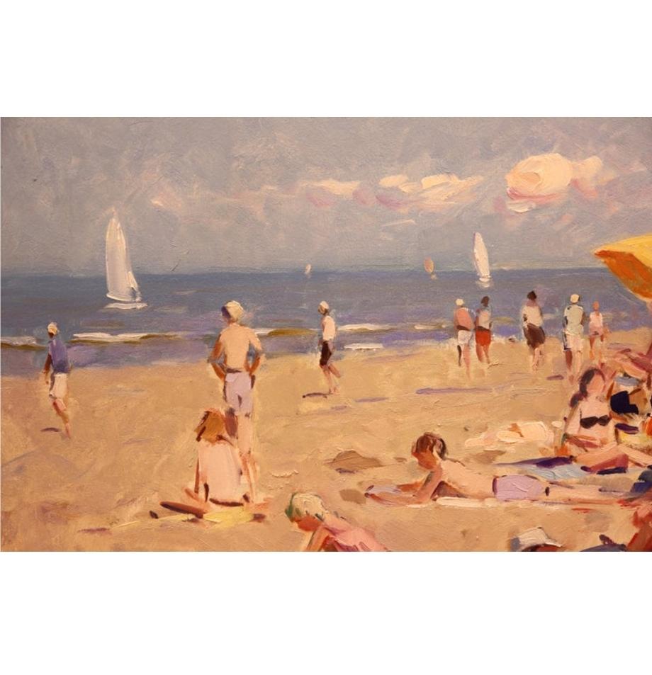 Modern Impressionistic Beach Scene by Niek van der Plas For Sale