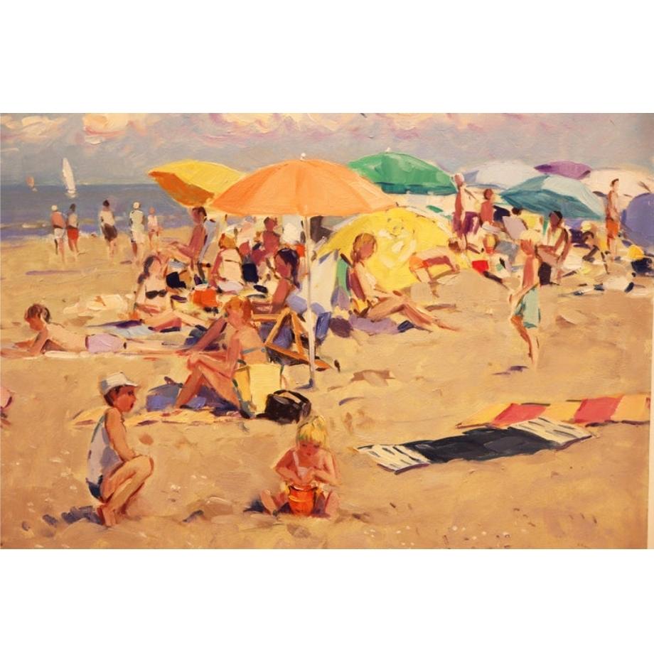 Dutch Impressionistic Beach Scene by Niek van der Plas For Sale