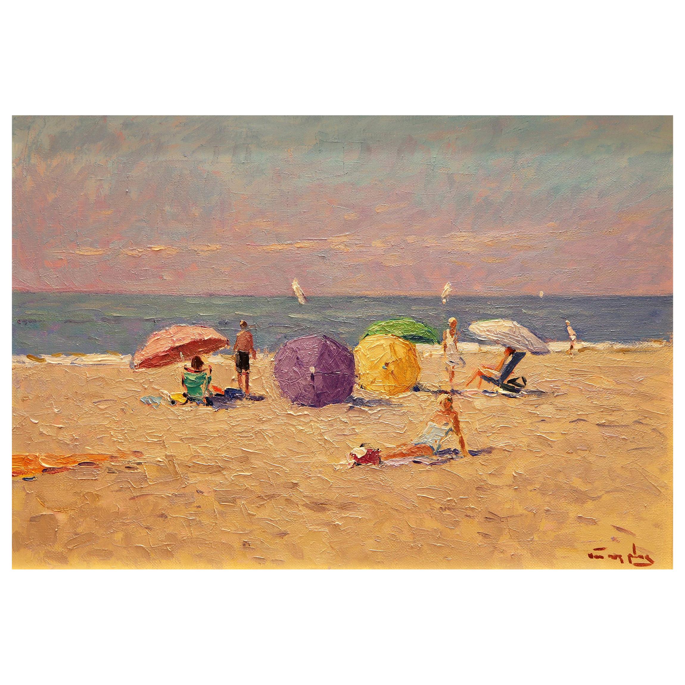 Impressionistic Beach Scene by Niek Van Der Plas For Sale