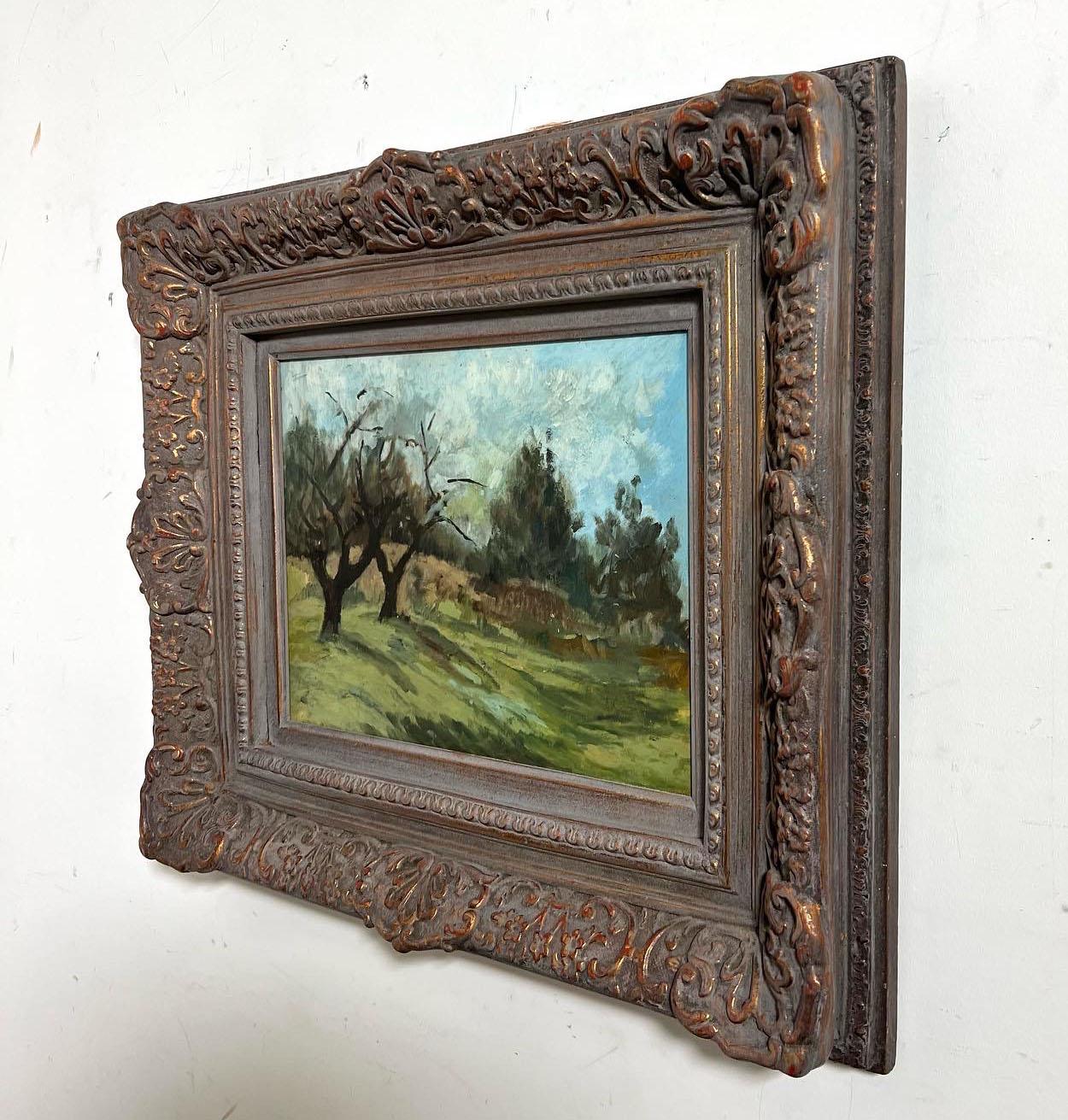 An impressionist landscape by the Massachusetts artist Gertrude Ann Youse. Known affectionately as Gay, Youse was a graduate of the School of the Museum of Fine Arts in the 1940s where she was influenced by the Austrian Expressionist Oskar