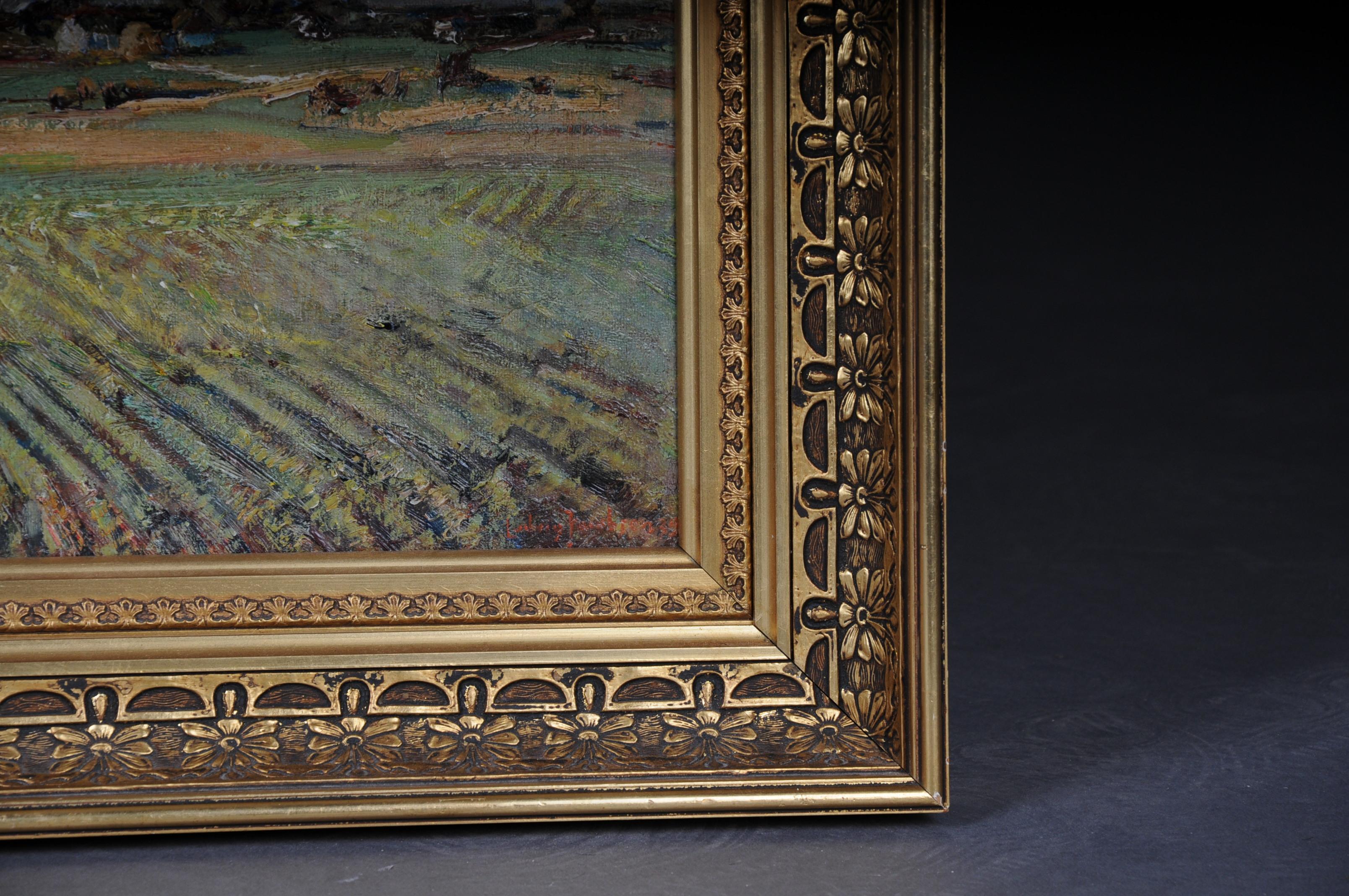 Peinture à l'huile impressionniste d'un paysage d'automne Idyllique signée, 20e siècle Bon état - En vente à Berlin, DE