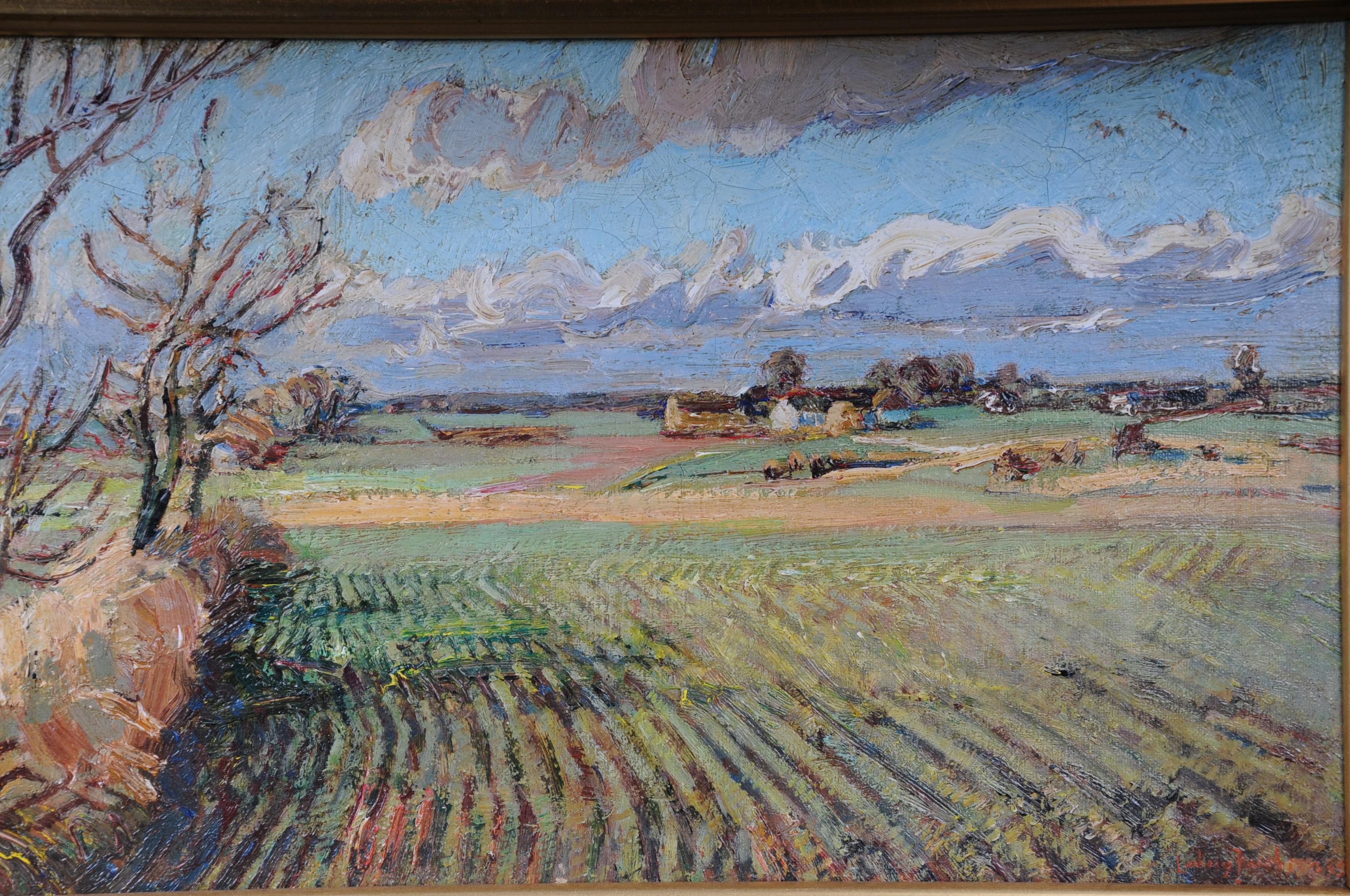 Toile Peinture à l'huile impressionniste d'un paysage d'automne Idyllique signée, 20e siècle en vente