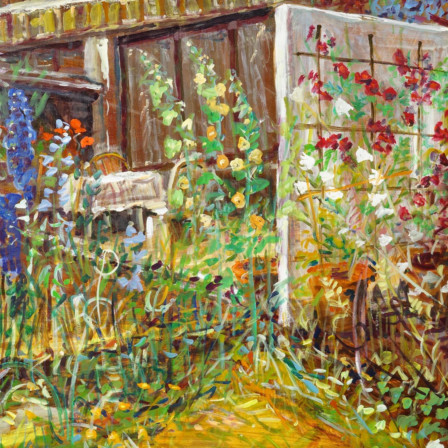 Allemand Peinture à l'huile impressionniste d'un paysage de jardin, Alexander Michael 1994 en vente