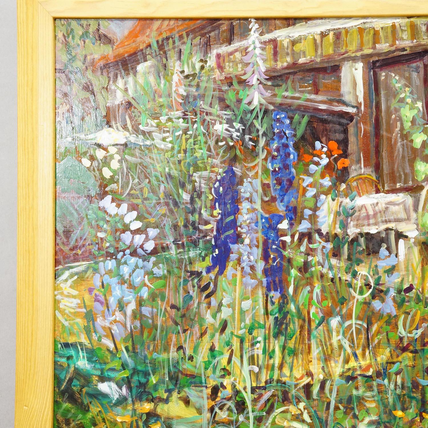Peinture à l'huile impressionniste d'un paysage de jardin, Alexander Michael 1994 Bon état - En vente à Berghuelen, DE