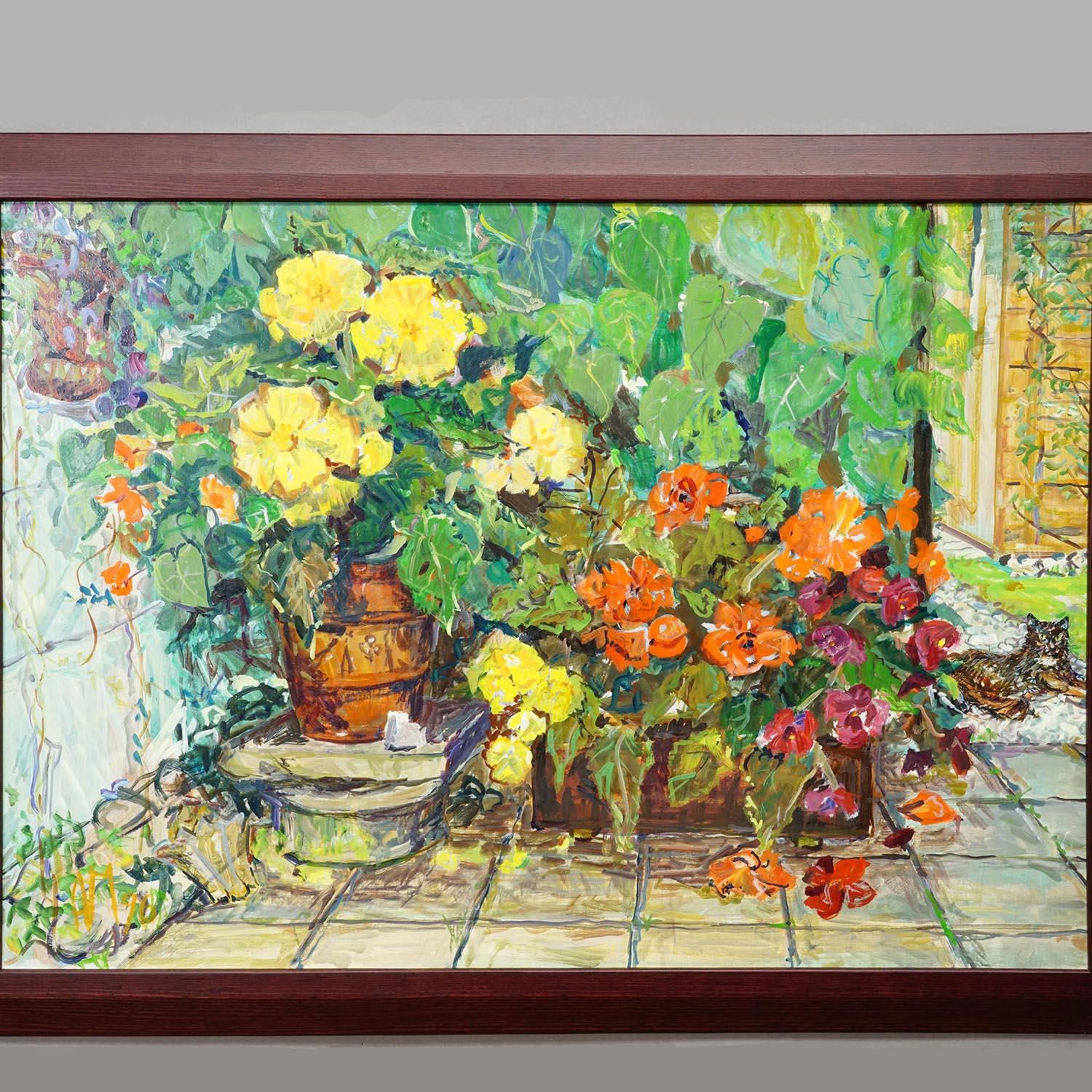 Country Peinture à l'huile impressionniste d'un paysage de jardin, Alexander Michael 1996 en vente