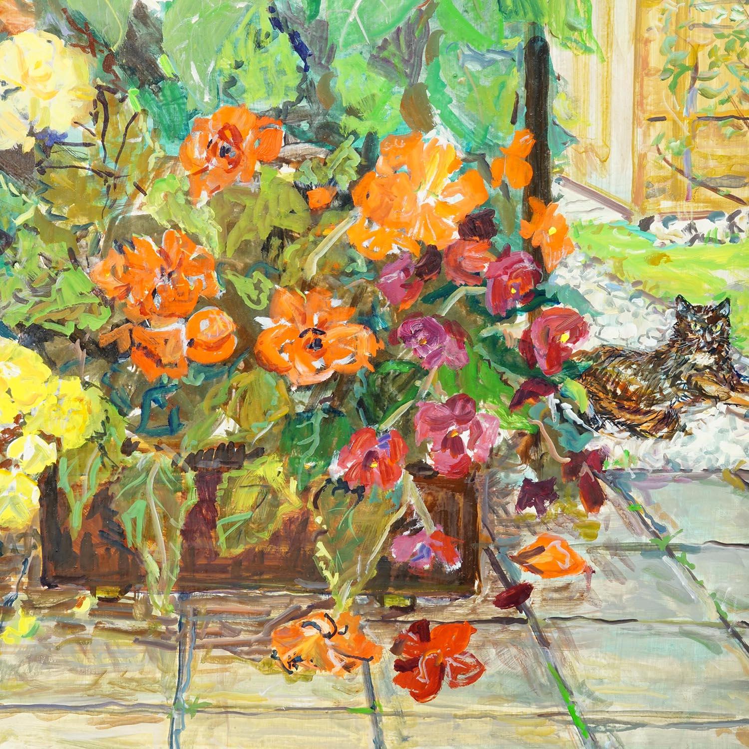 Allemand Peinture à l'huile impressionniste d'un paysage de jardin, Alexander Michael 1996 en vente