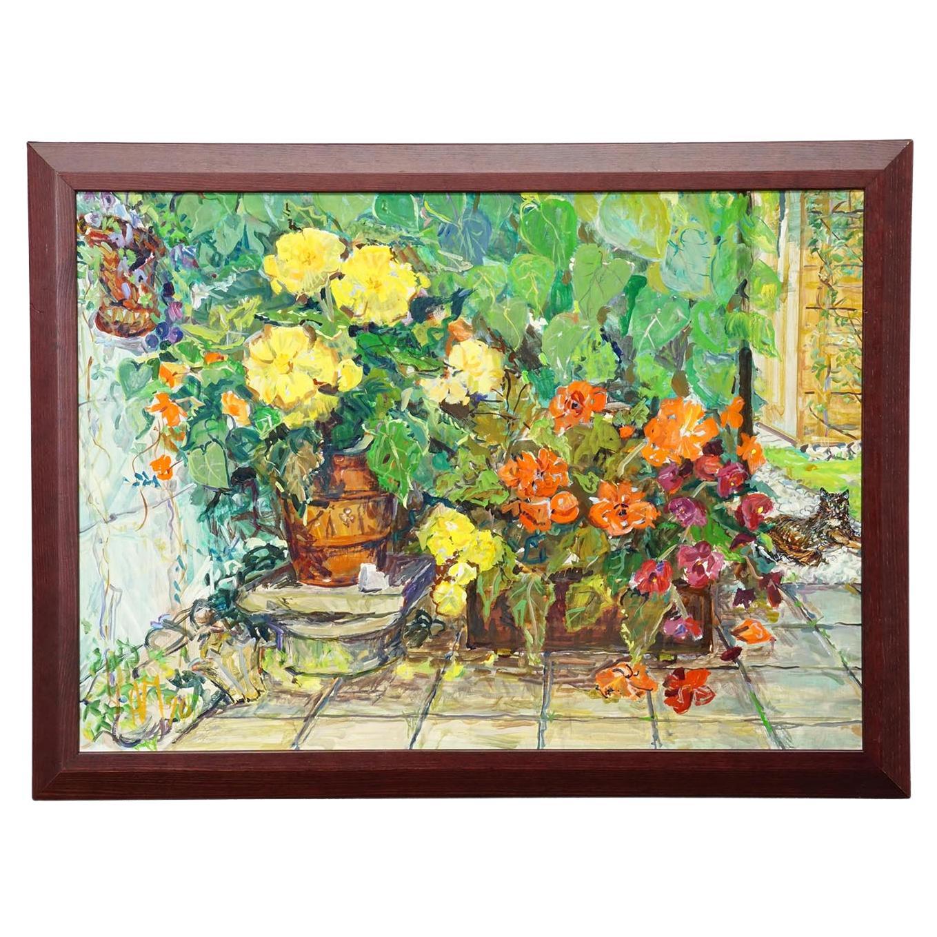 Peinture à l'huile impressionniste d'un paysage de jardin, Alexander Michael 1996 en vente