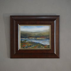 Impressionistic Painting Landscape Of Finger Lakes & Vineyard by PR Rohrer 20thC