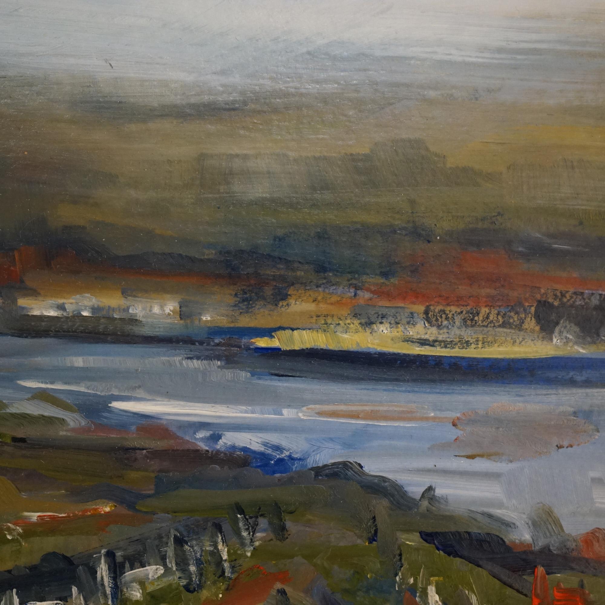 Impressionistic Painting Landscape Of Finger Lakes & Vineyard by PR Rohrer 20thC 2