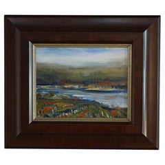 Vintage Impressionistic Painting Landscape Of Finger Lakes & Vineyard by PR Rohrer 20thC