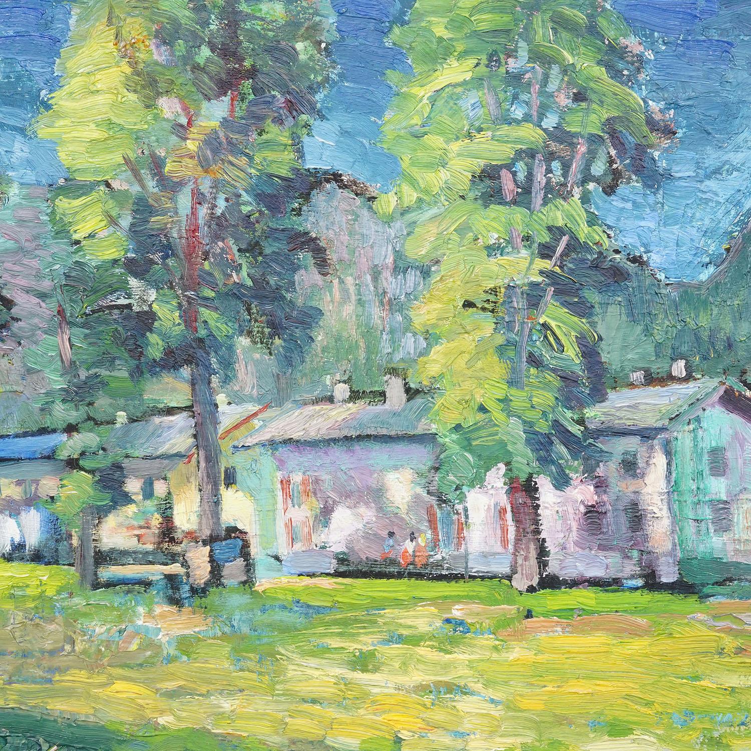 Impressionistic Painting of a Garden with Buildings in the Background De campo en venta