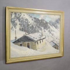 Impressionistic Painting of an Alpine Mountain Hut in the Winter