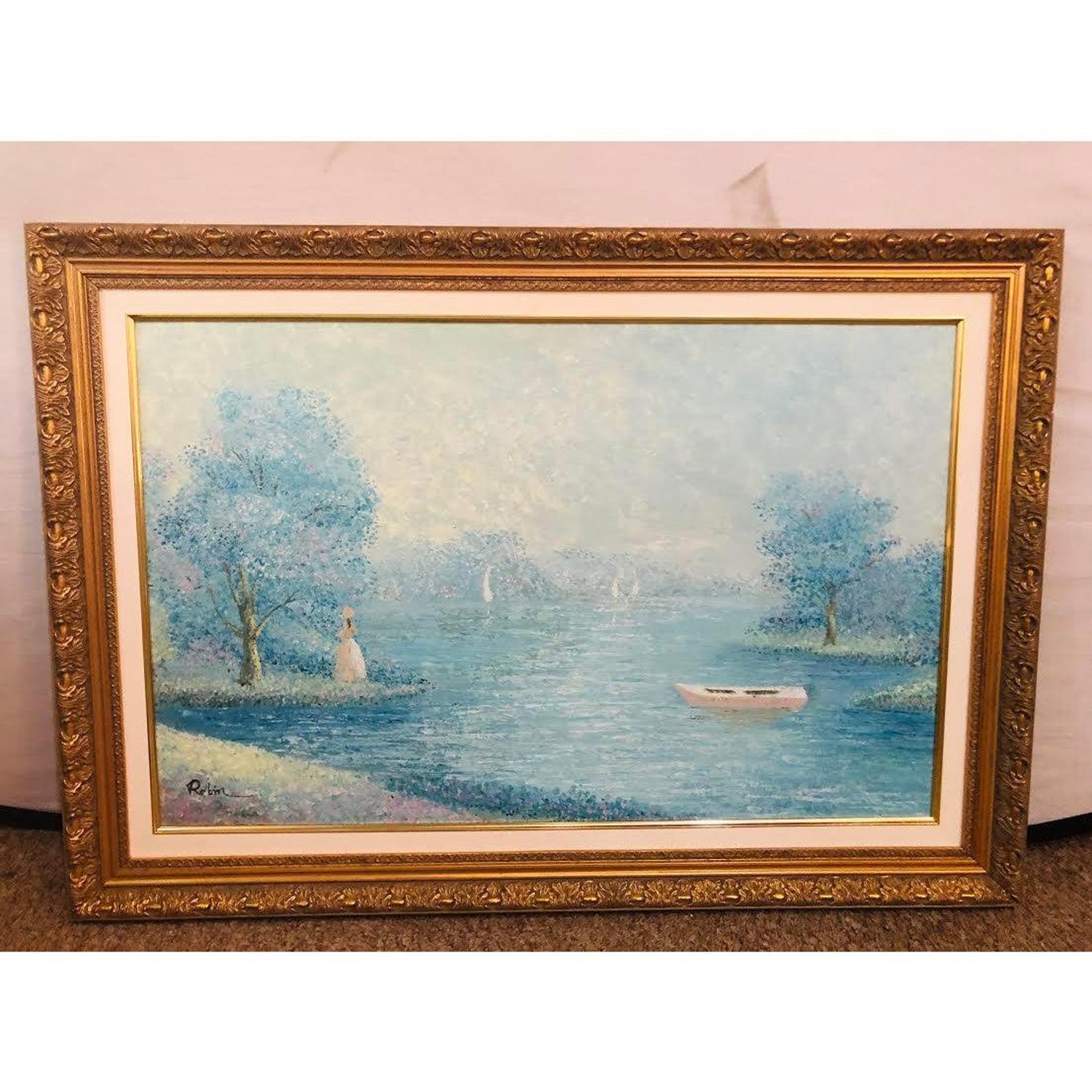 Impressionistic Pastel Gilt Framed Large Painting Signed By Artist