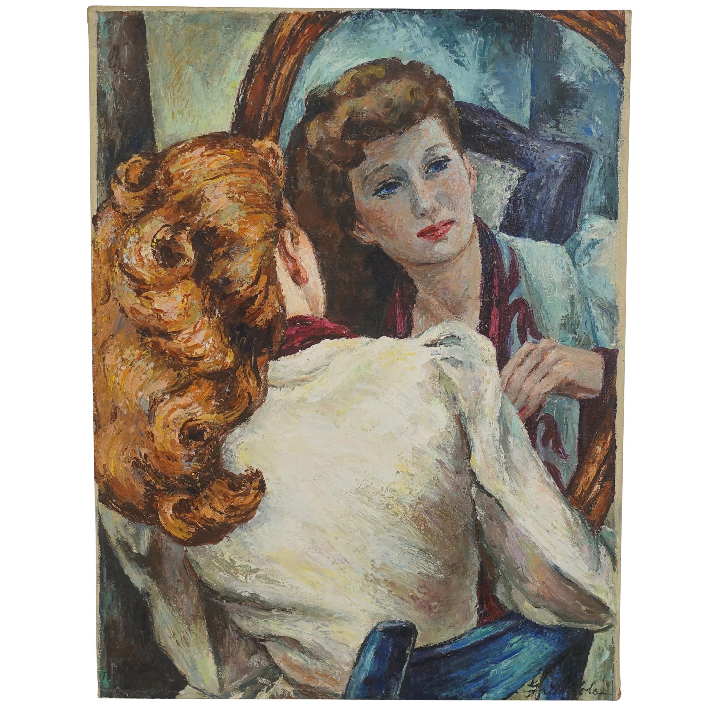 Impressionist Portrait Painting of a Woman's Reflection, American, 1940s