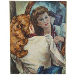 Impressionist Portrait Painting of a Woman's Reflection, American, 1940s