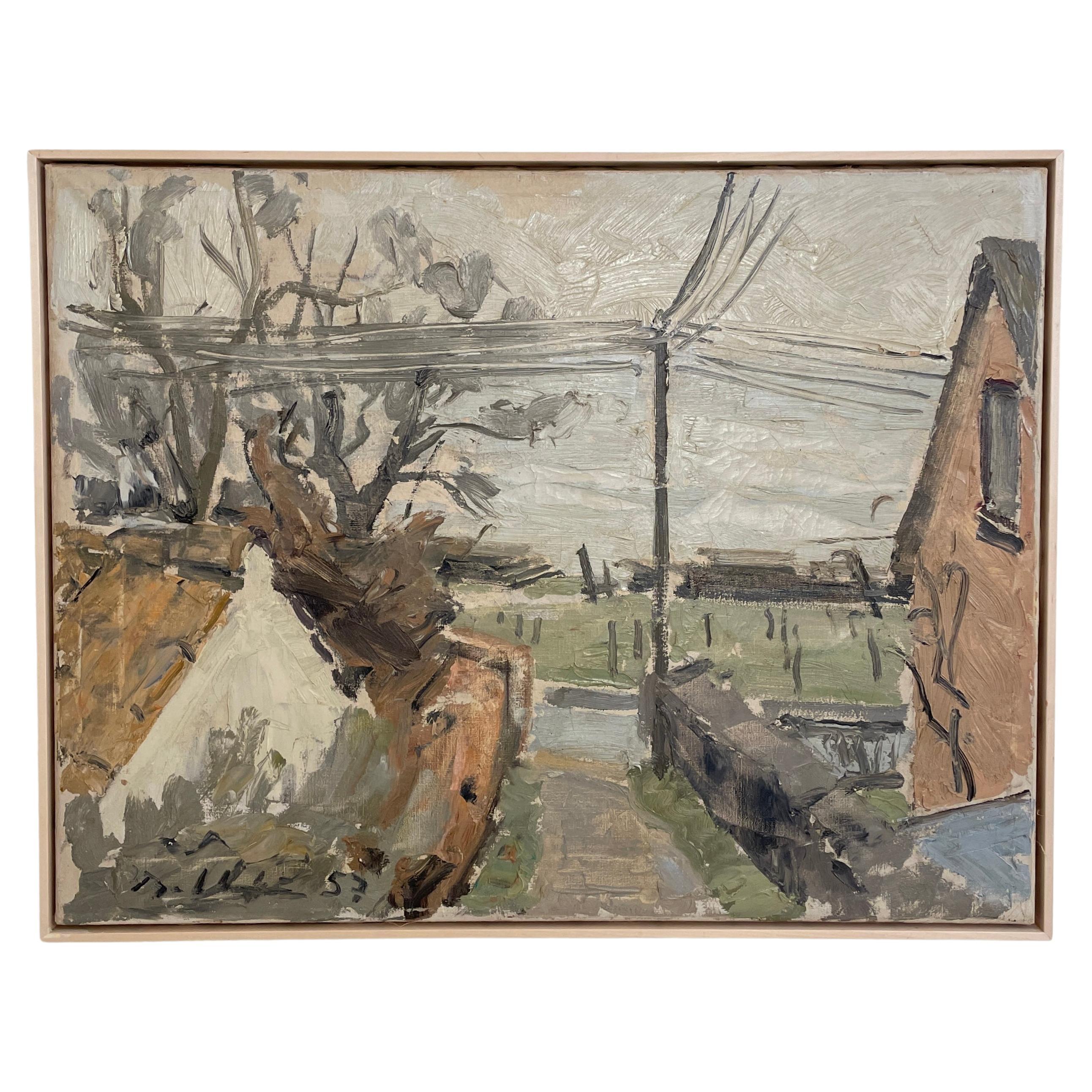 Peinture de paysage scandinave impressionniste à l'huile sur toile, vers 1952