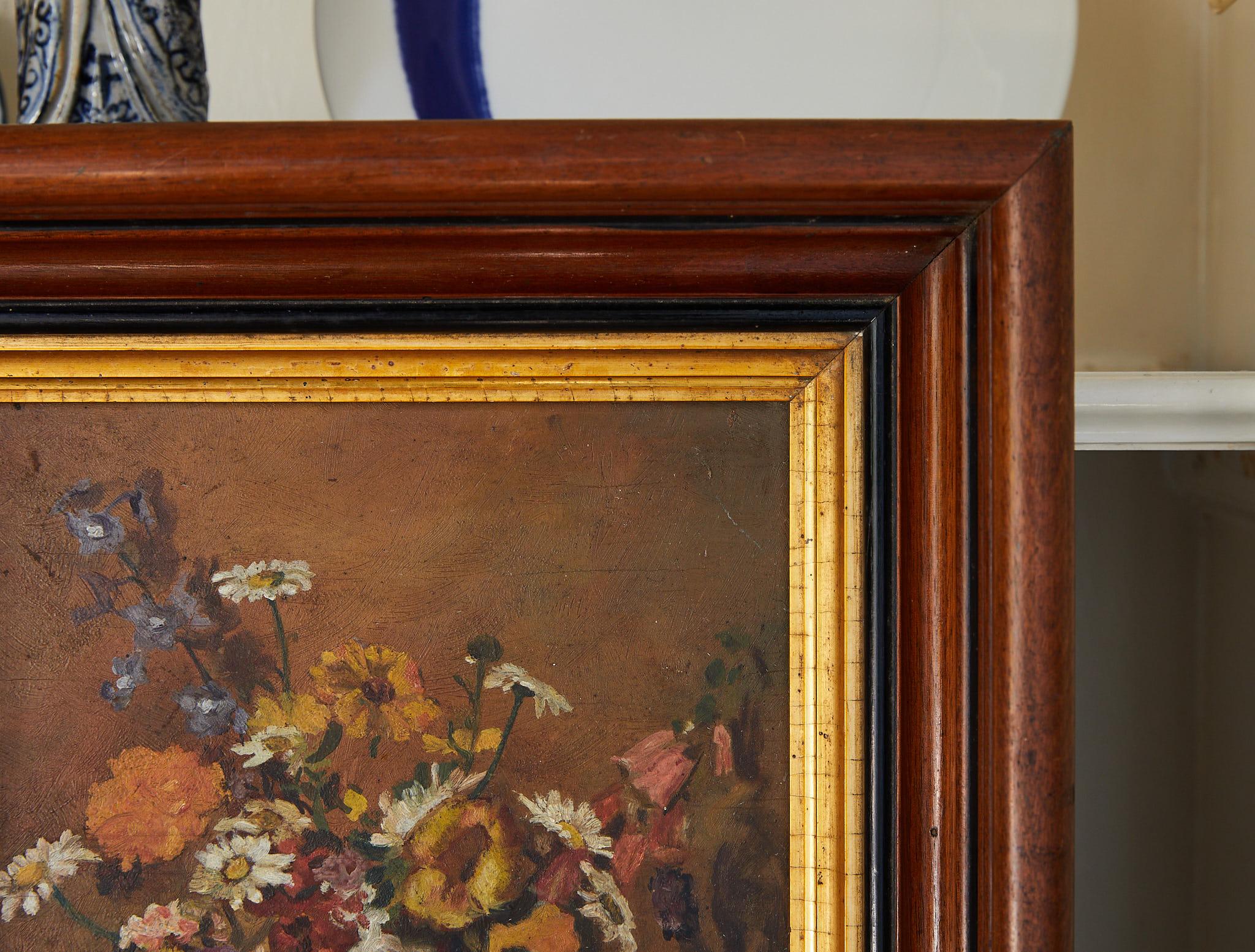 American Impressionistic Still Life of Wildflowers and Duck Figurine