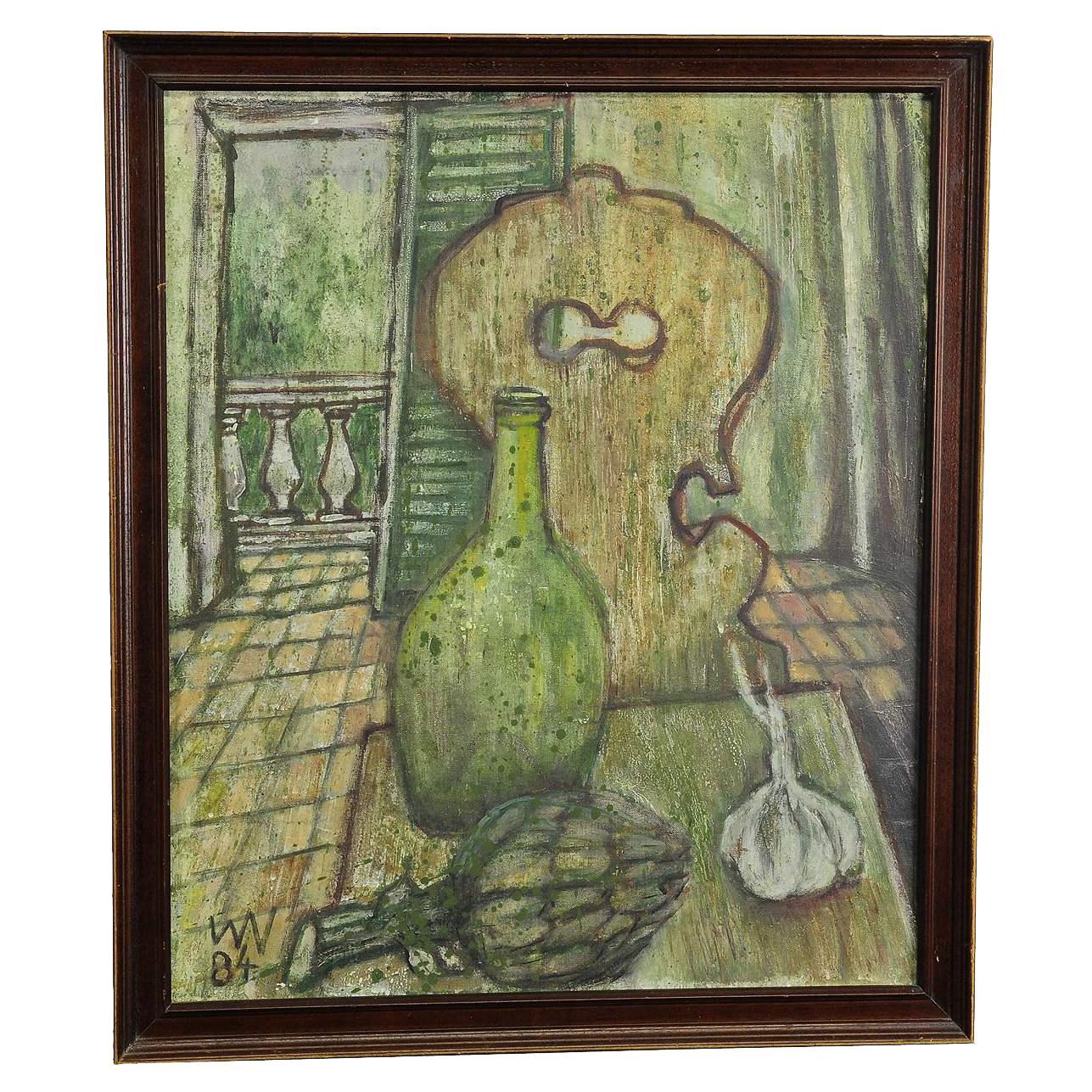 Impressionistic Still Live Oil Painting with Kitchen View For Sale