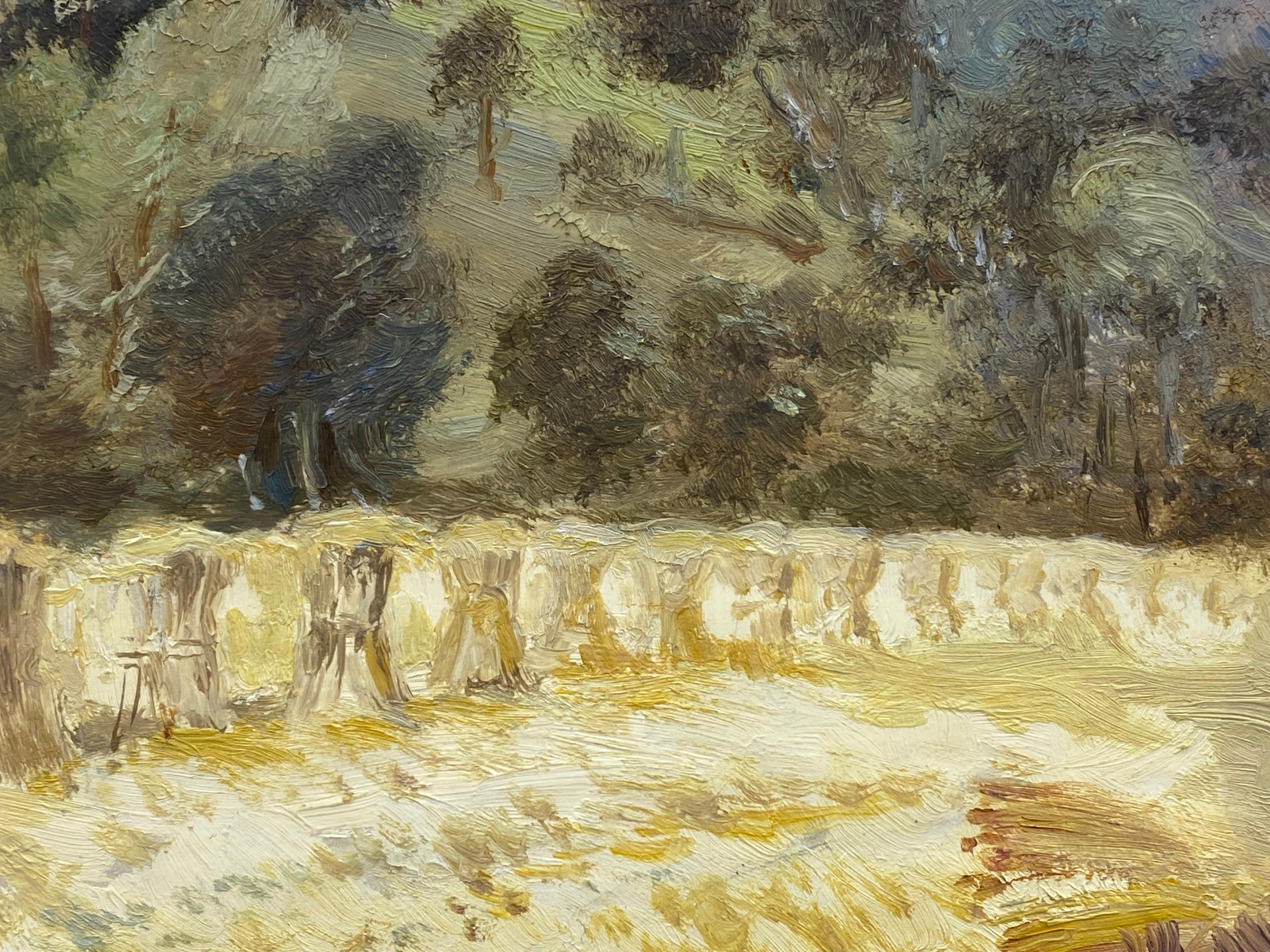 Peinture impressionniste d'un paysage espagnol baigné de soleil avec des gerbes de foin en vente 3