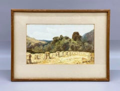 Pittura impressionistica di paesaggio spagnolo inondato di sole con covoni di fieno