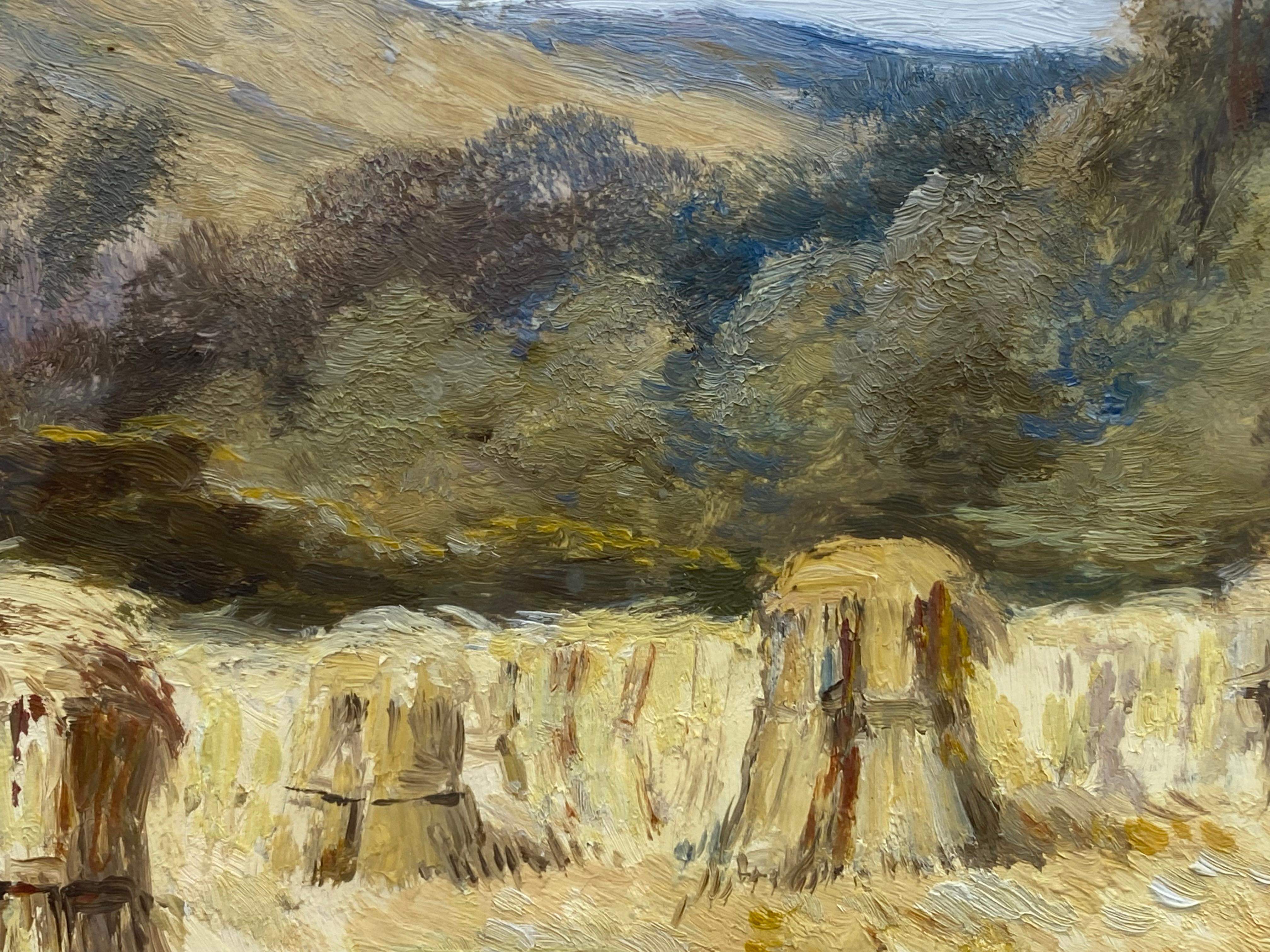 Peinture impressionniste d'un paysage espagnol baigné de soleil avec des gerbes de foin en vente 1