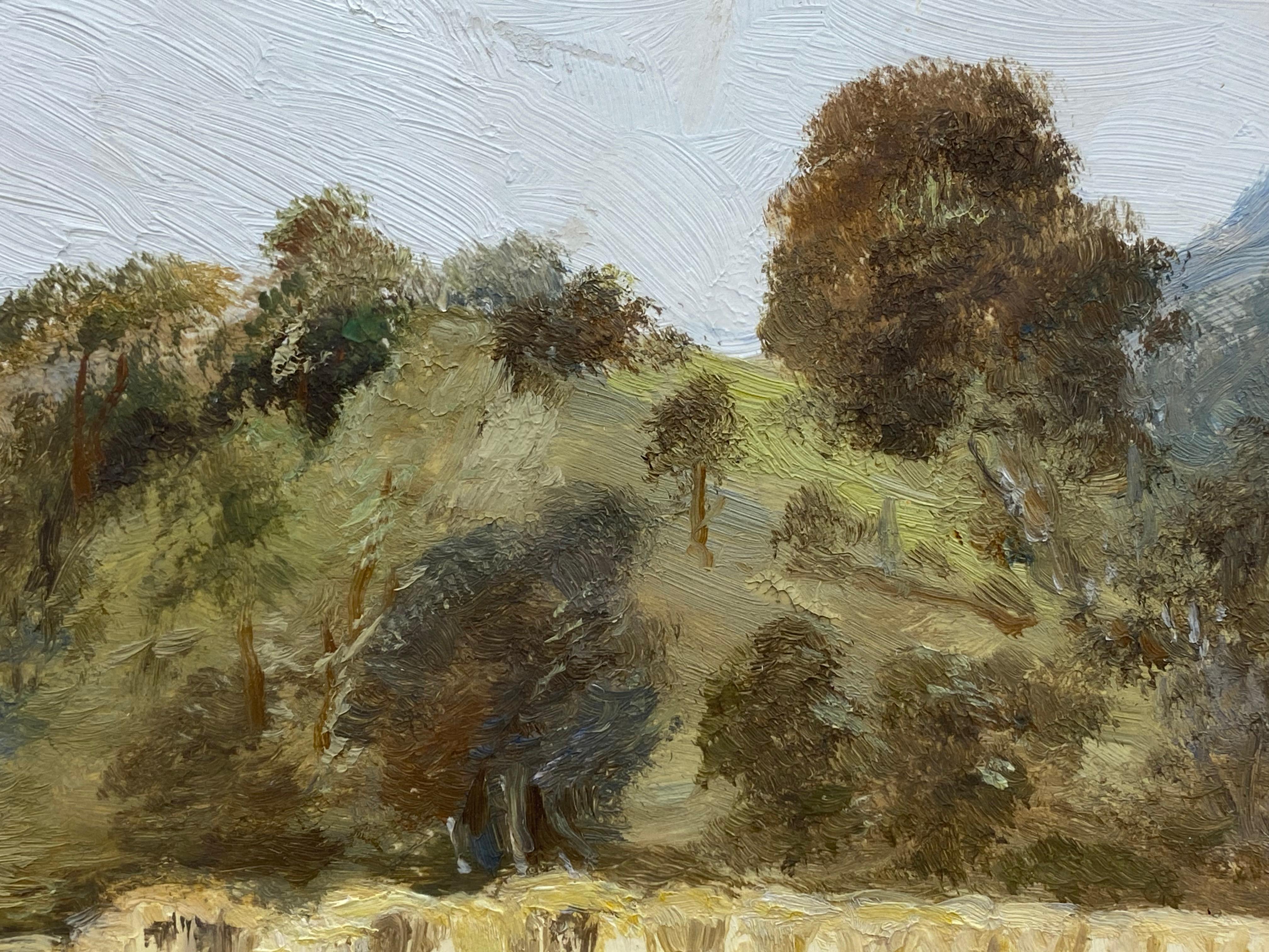 Peinture impressionniste d'un paysage espagnol baigné de soleil avec des gerbes de foin en vente 2