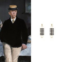 Impressionists Dangle Earrings 18 Karat Yellow Gold, Black Onyx