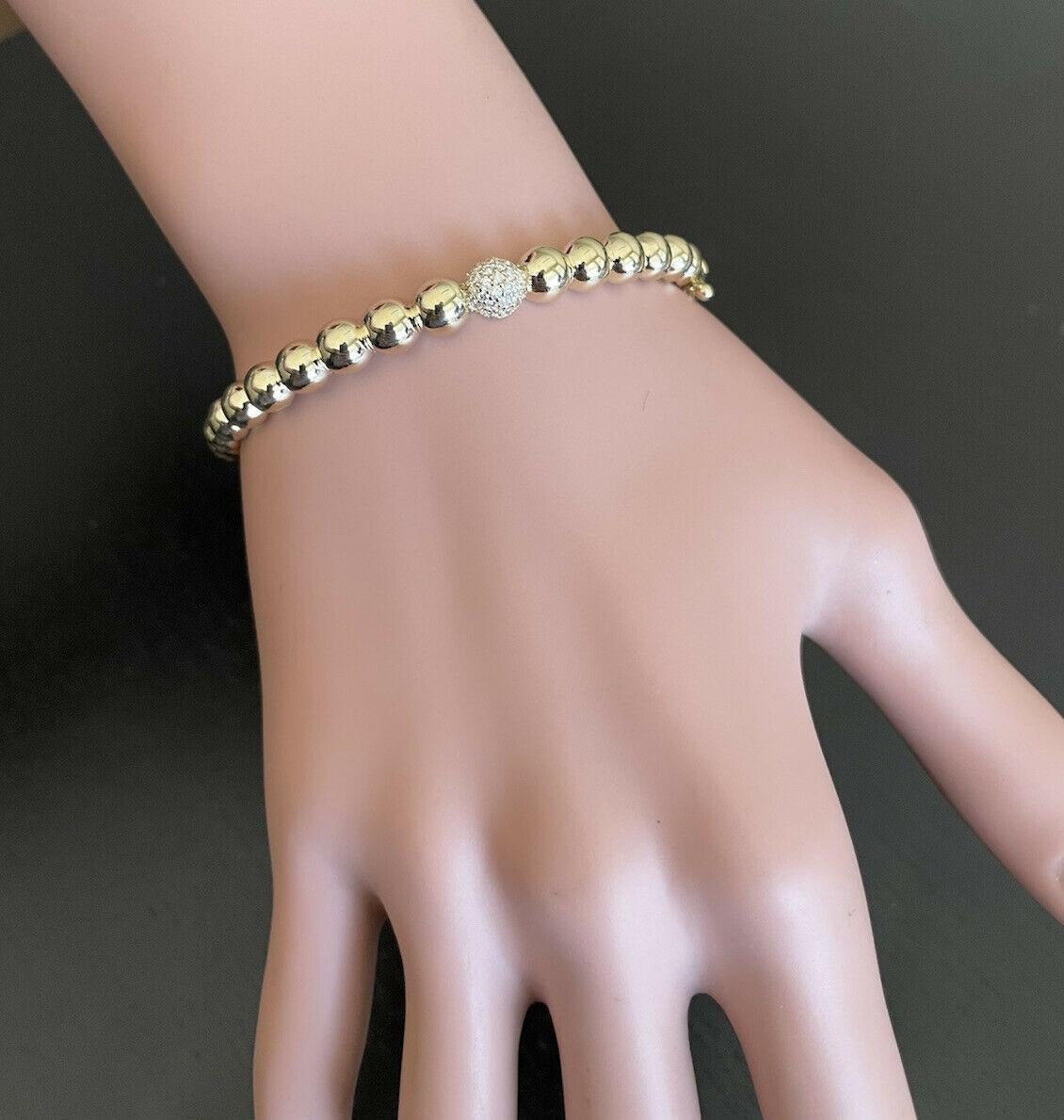Bracelet jonc impressionnant en or jaune massif 14 carats avec diamants naturels de 0,40 carat en vente 2