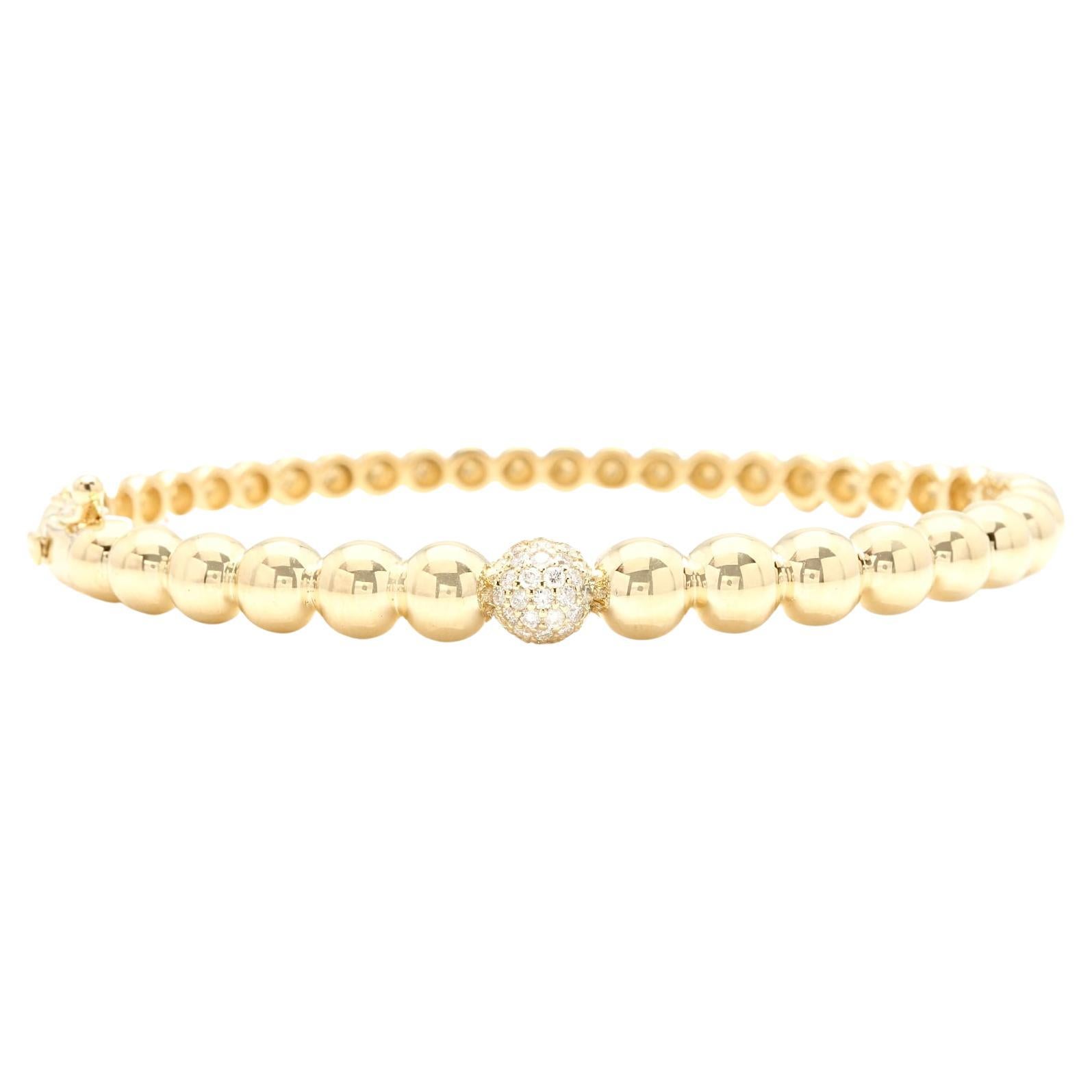 Bracelet jonc impressionnant en or jaune massif 14 carats avec diamants naturels de 0,40 carat