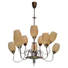 Impressive 10 Arm Paavo Tynell Brass Chandelier Model 9017, Taito 1950s