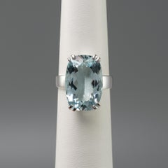 Aquamarine 10:00 Ct Solitaire Ring 18 Karat White Gold, Unique Statement Rings