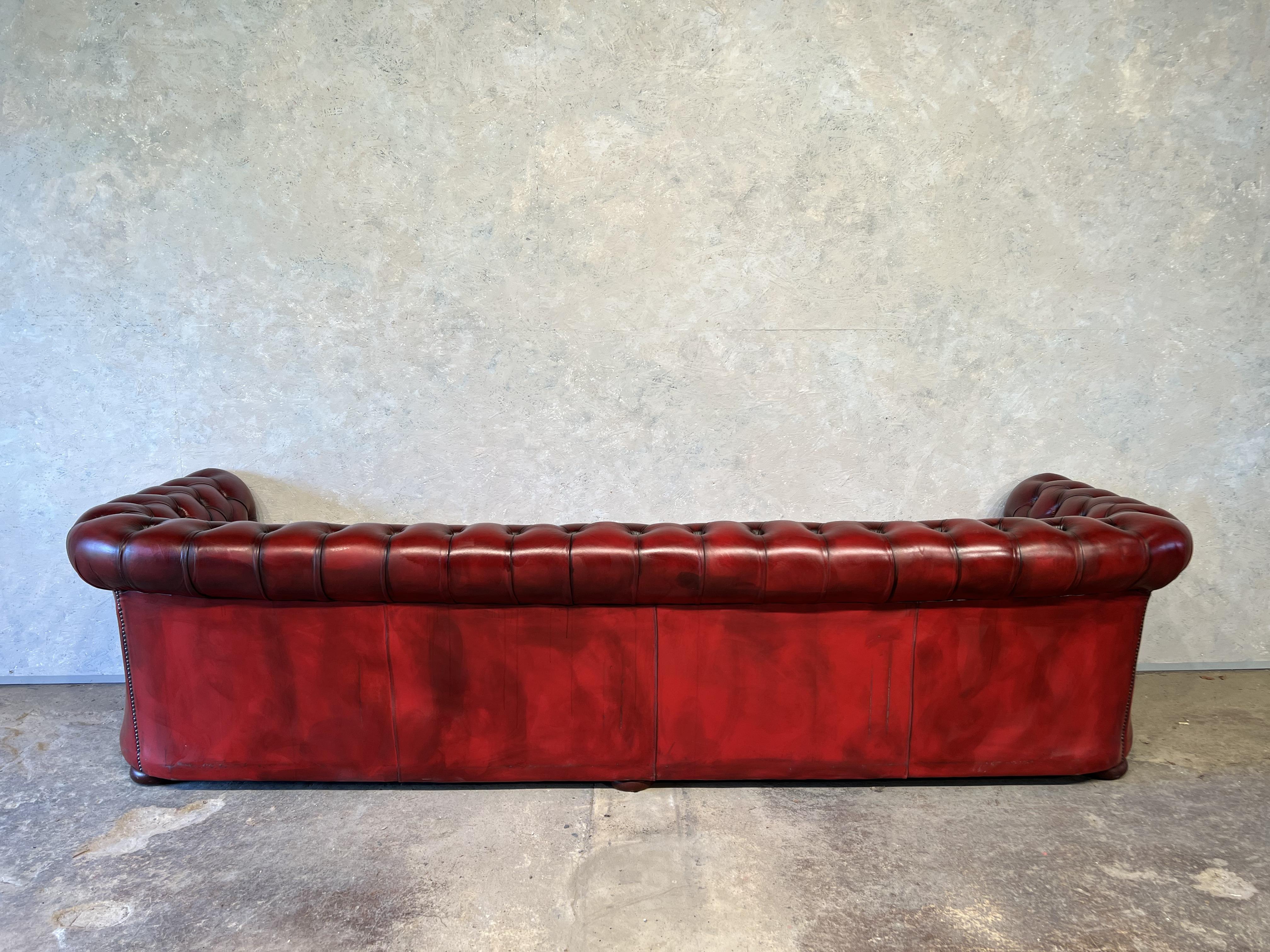 Impressive 10 Ft Long Hand Dyed Leather Chestnut Brown Chesterfield Sofa #346 4