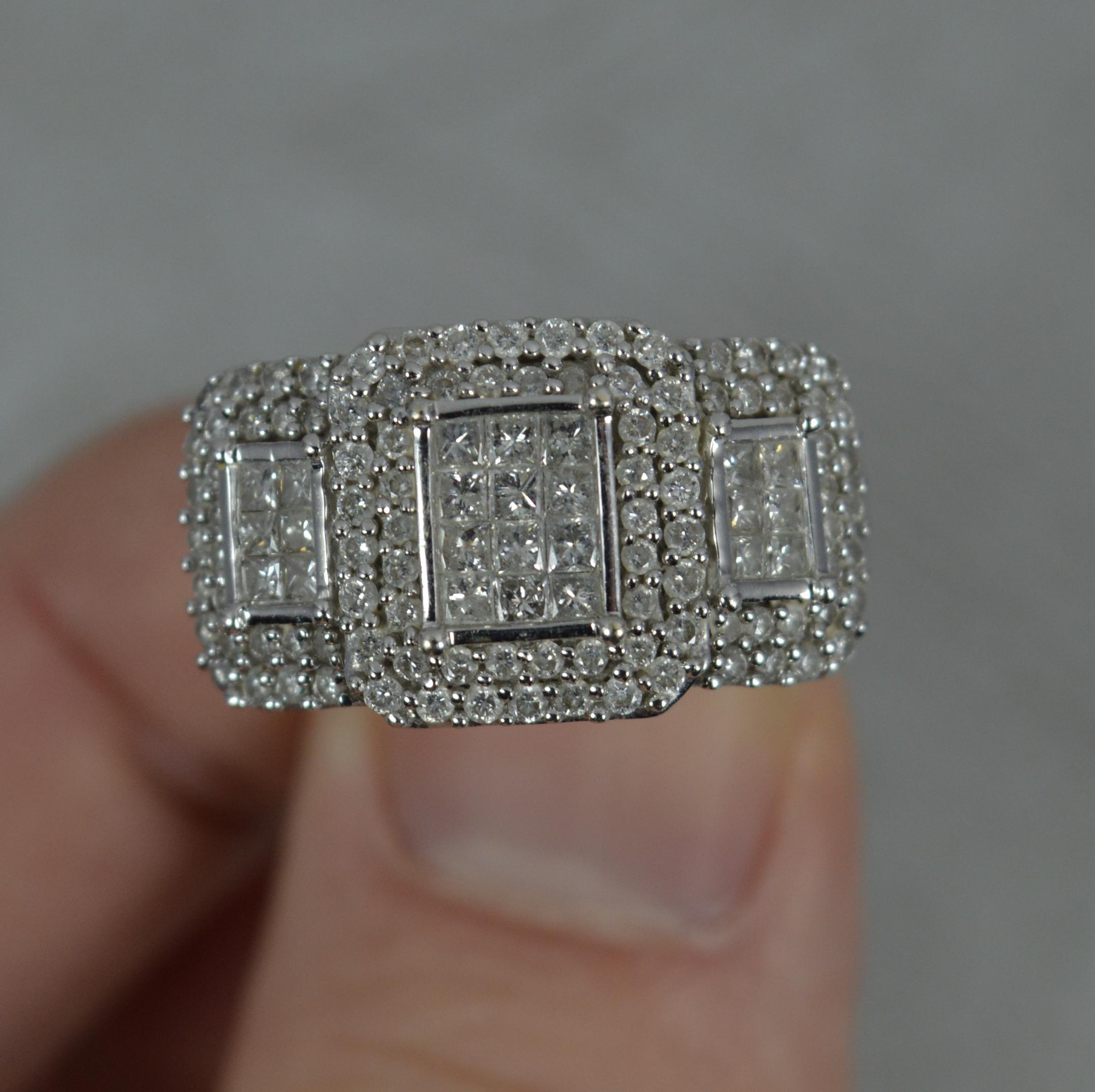 Impressive 1.00 Carat Diamond 18ct White Gold Triple Cluster Ring For Sale 4