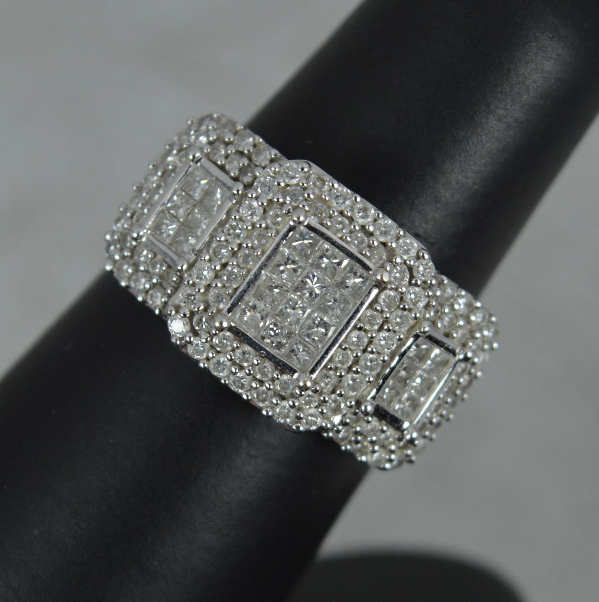 Impressive 1.00 Carat Diamond 18ct White Gold Triple Cluster Ring For Sale 5