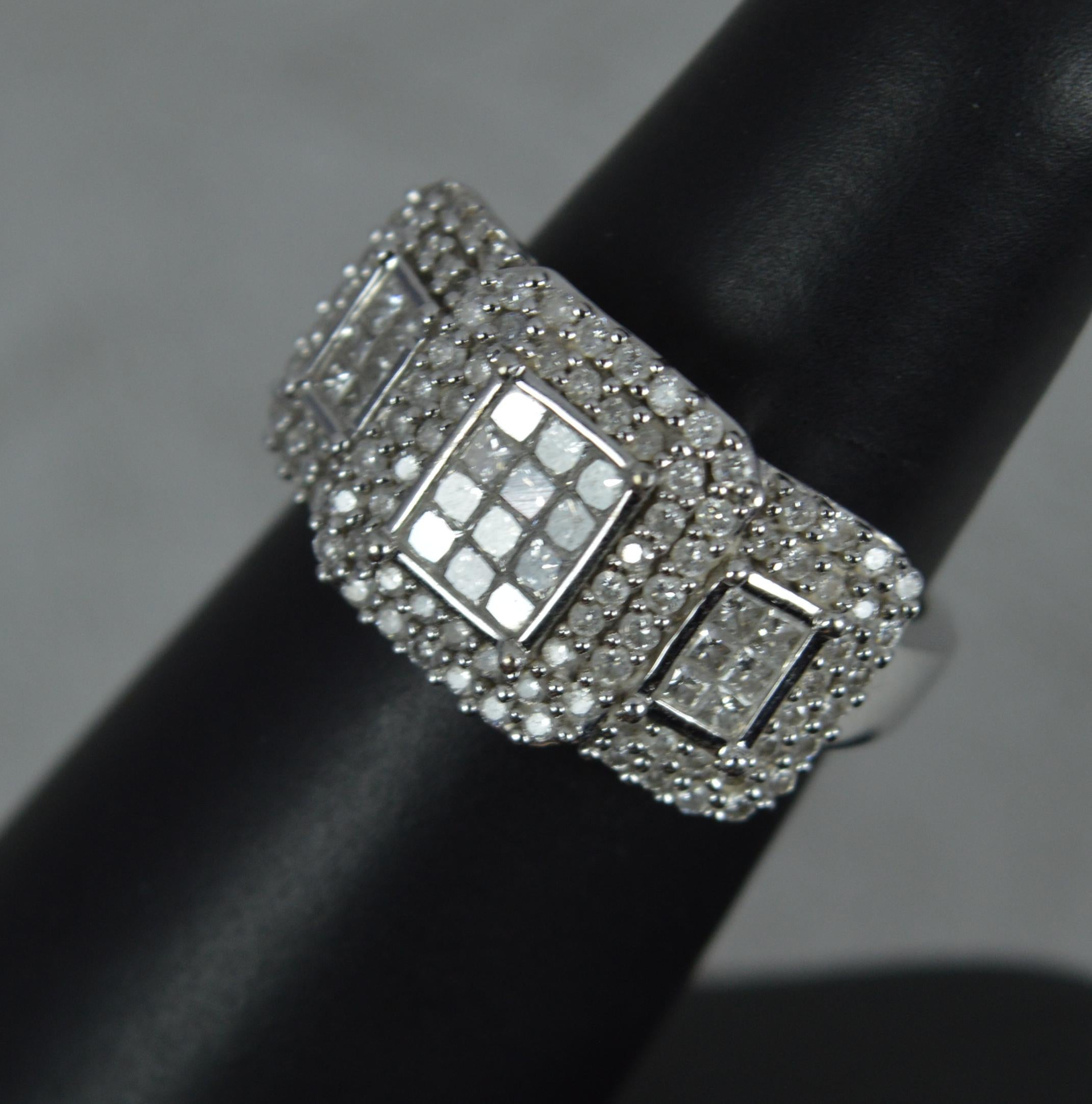 Impressive 1.00 Carat Diamond 18ct White Gold Triple Cluster Ring For Sale 6