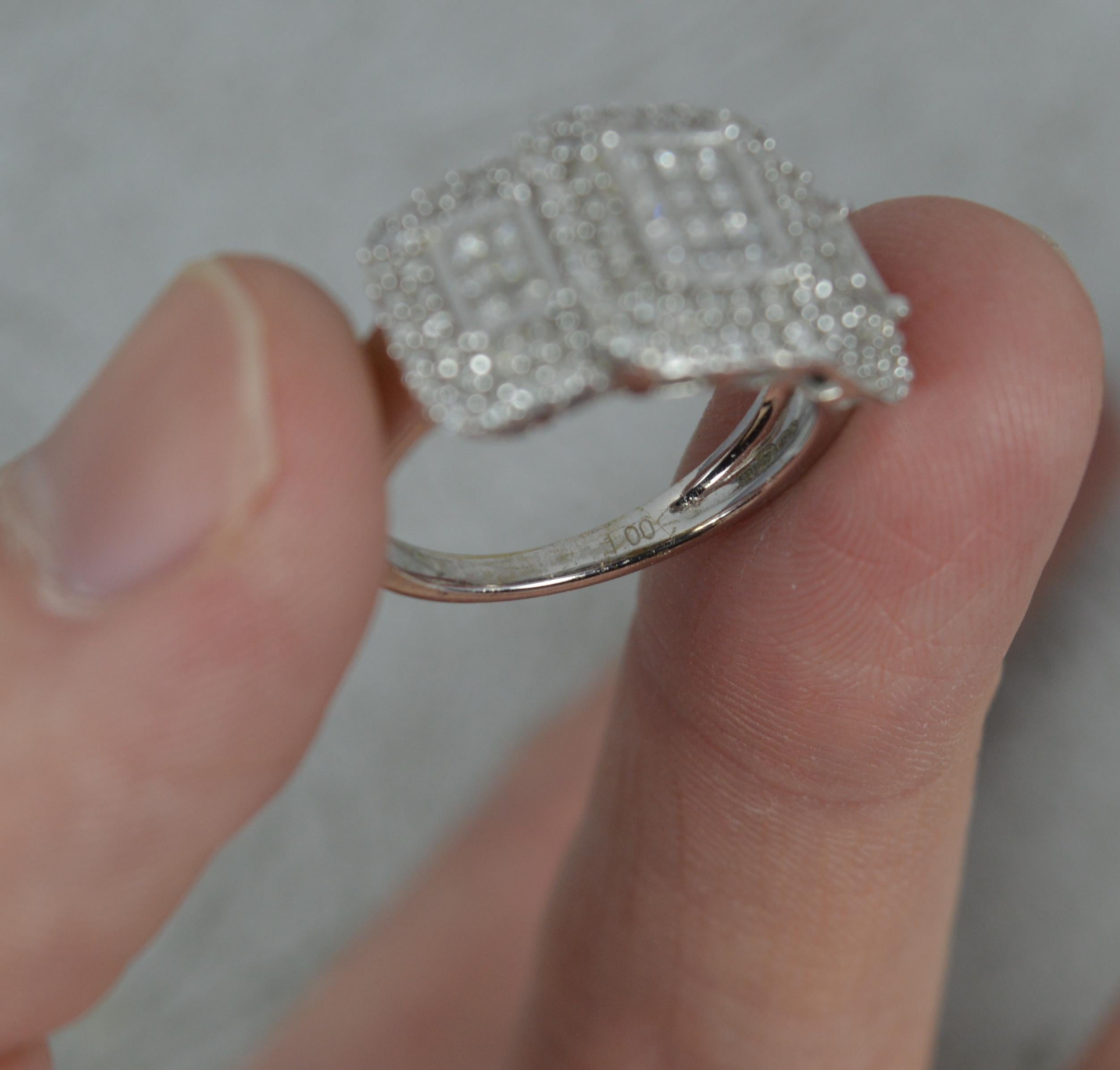 Impressive 1.00 Carat Diamond 18ct White Gold Triple Cluster Ring For Sale 2