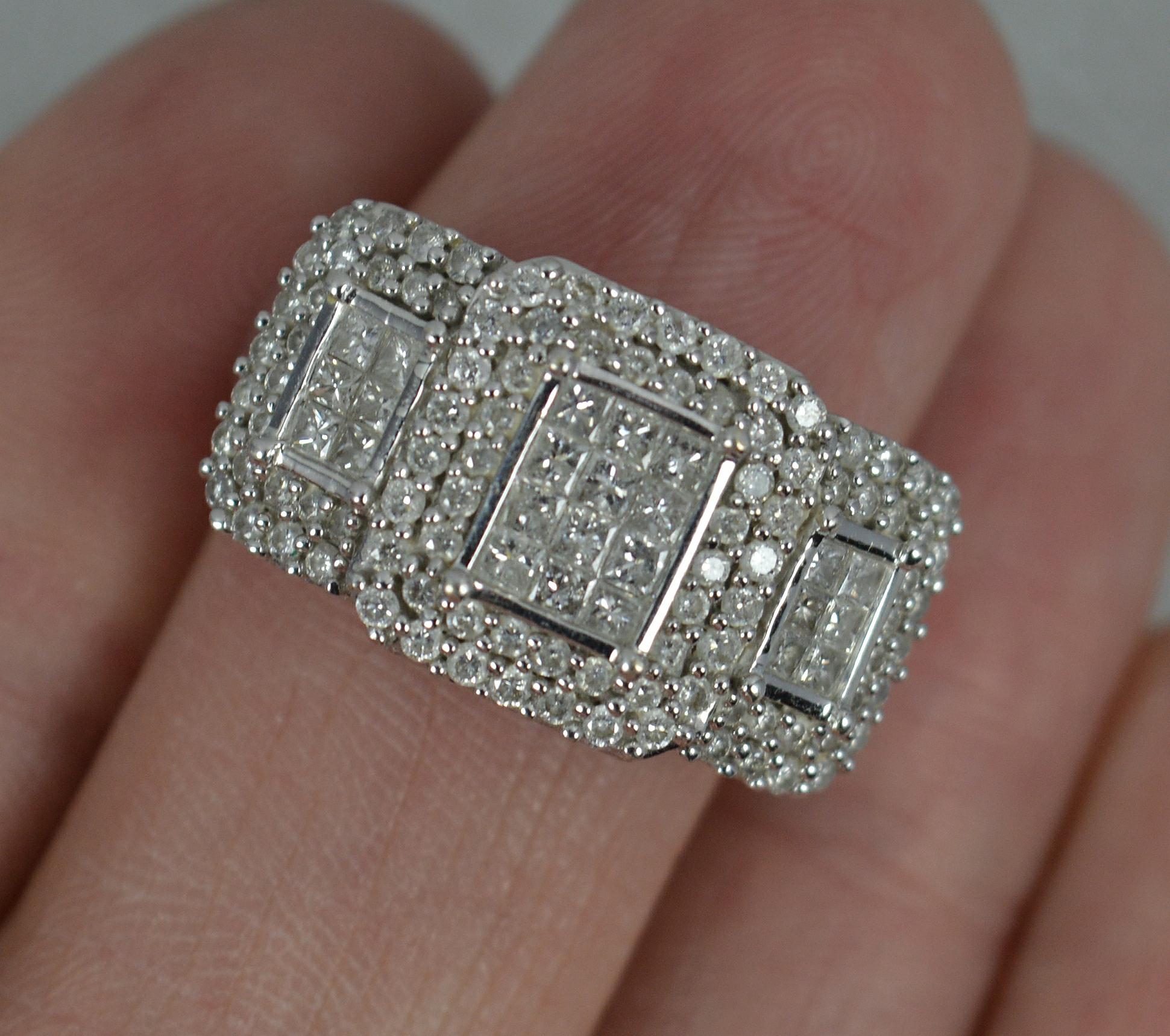 Impressive 1.00 Carat Diamond 18ct White Gold Triple Cluster Ring For Sale 3