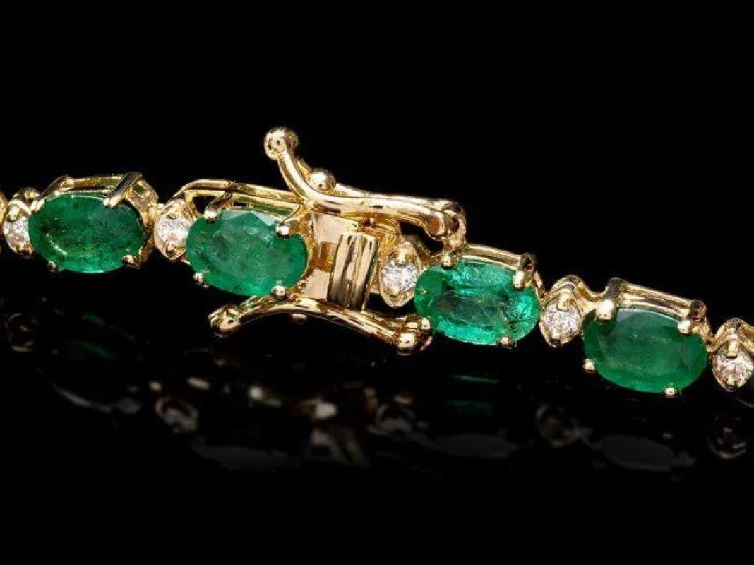 Impressive 11.40 Carats Natural Emerald & Diamond 14K Solid Yellow Gold Bracelet 

Total Natural Round Diamonds Weight: Approx. 0.50 Carats (color G-H / Clarity SI1-SI2)

Total Natural Emerald Weight is: Approx. 10.90 carats 

Emerald Measure: