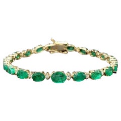 Impressive 11.40 Carats Natural Emerald & Diamond 14K Solid Yellow Gold Bracelet