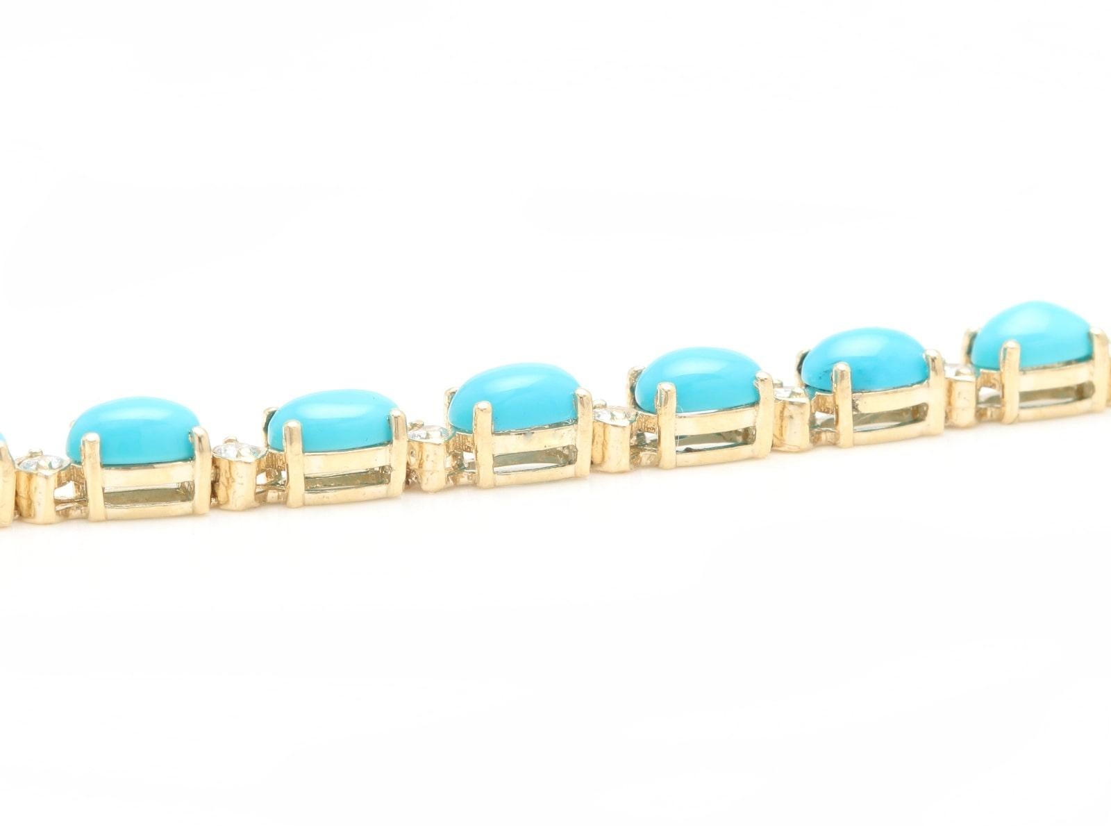 Mixed Cut Impressive 11.60 Ct Natural Turquoise & Diamond 14K Solid Yellow Gold Bracelet For Sale
