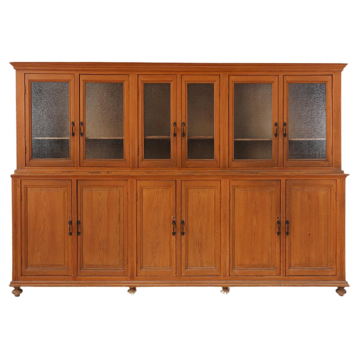 Impressive 12 doors monastery or display cabinet in pine, Belgium, 1890 For Sale