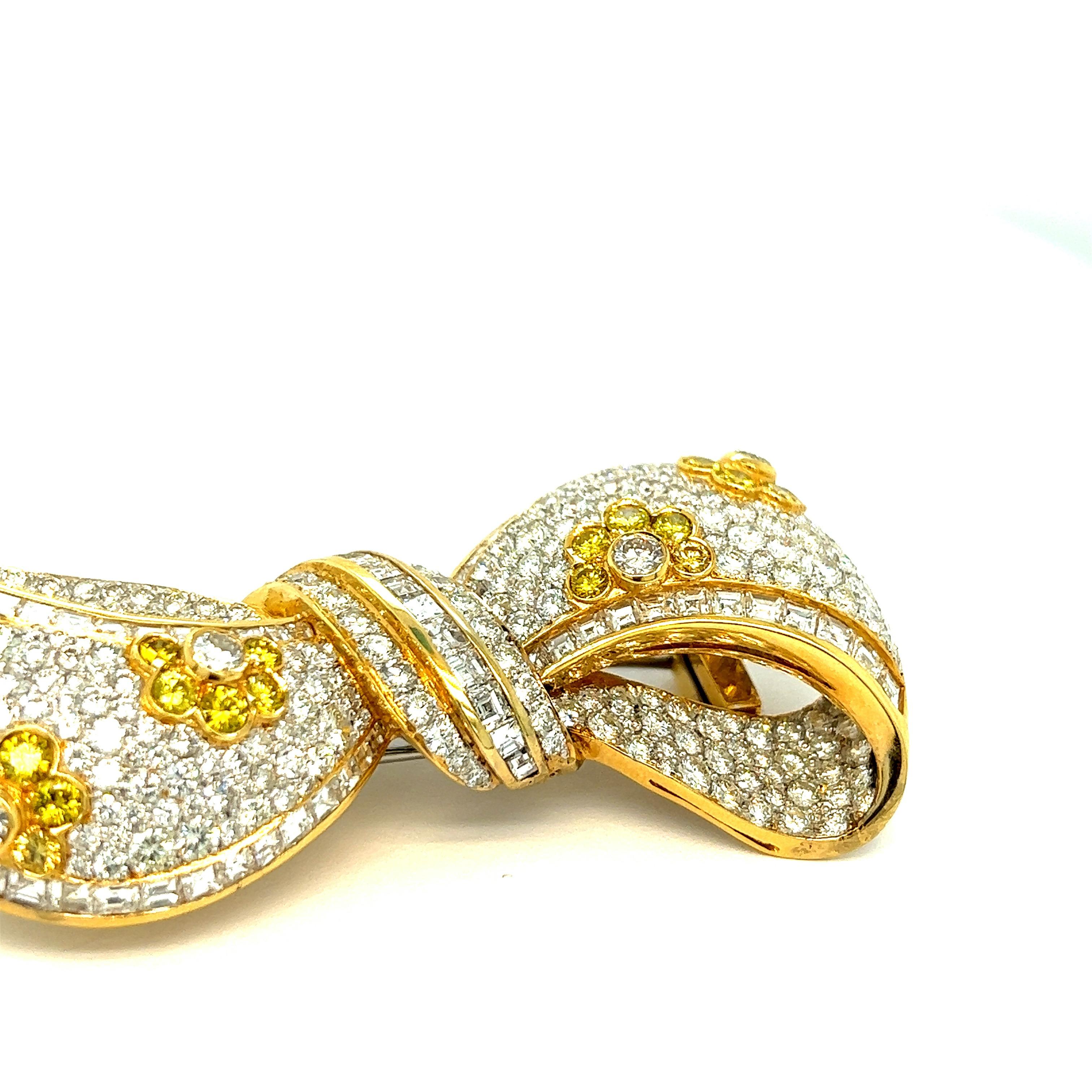 Mixed Cut White & Fancy Color Diamonds Bow Brooch For Sale