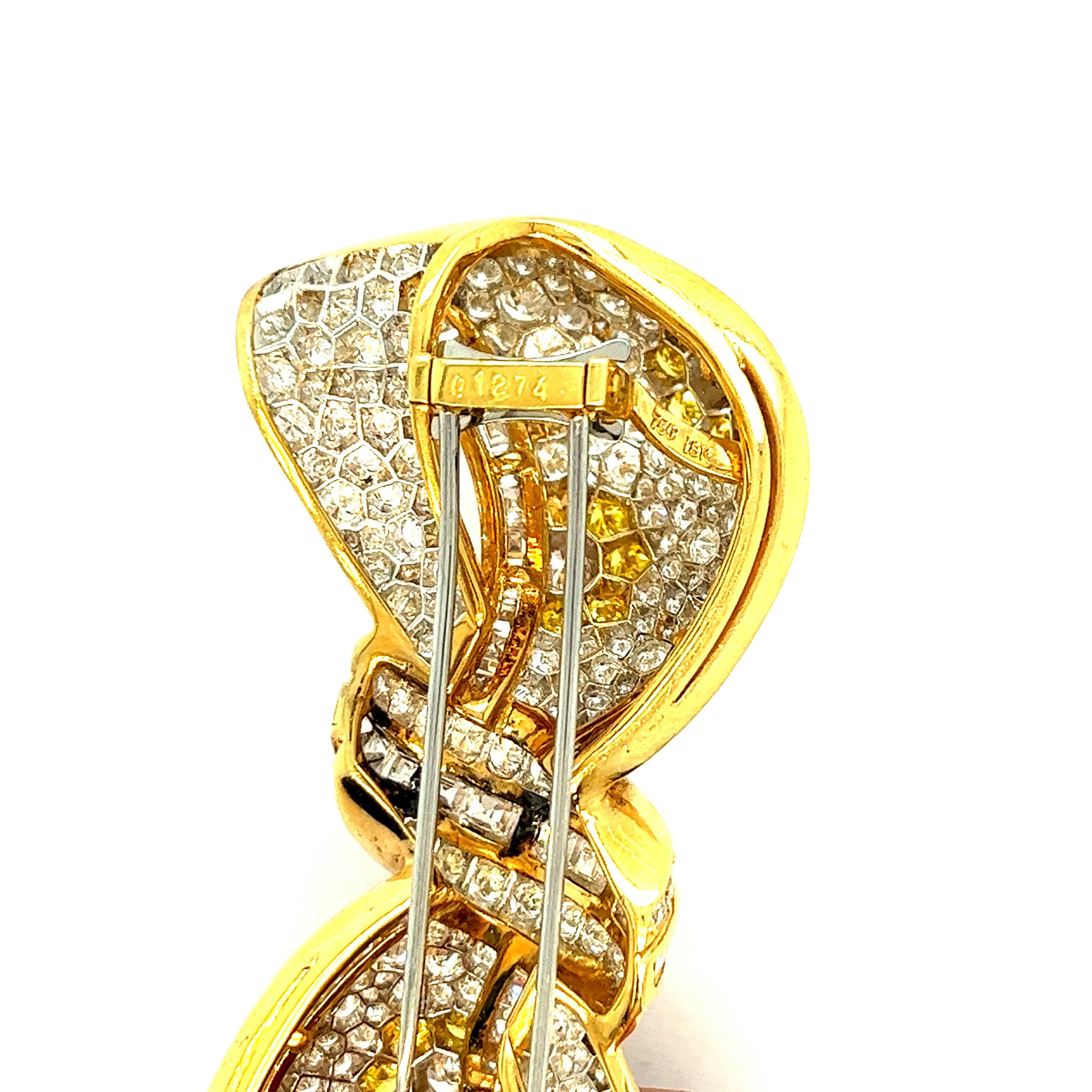 Women's White & Fancy Color Diamonds Bow Brooch For Sale