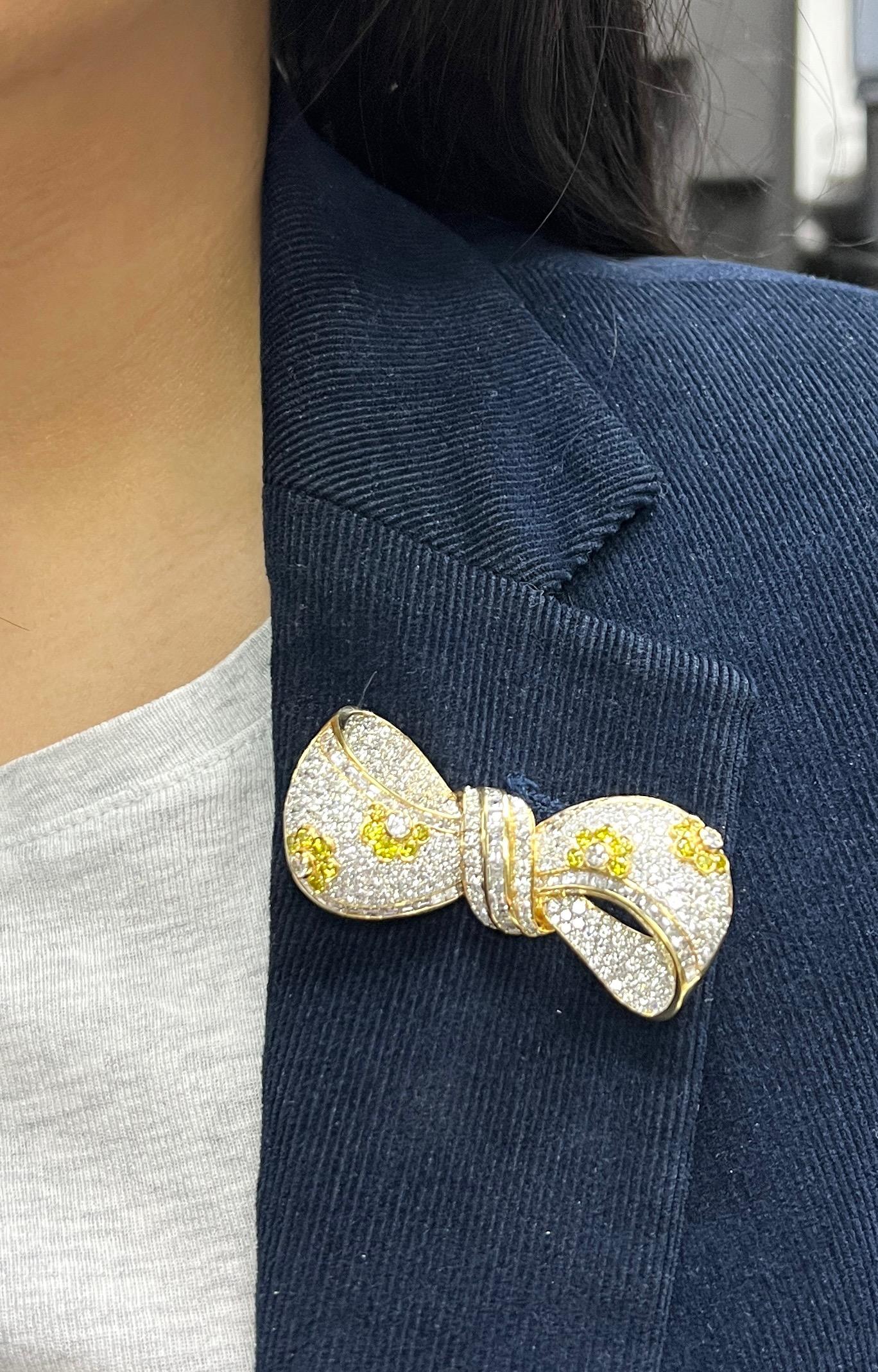 White & Fancy Color Diamonds Bow Brooch For Sale 2