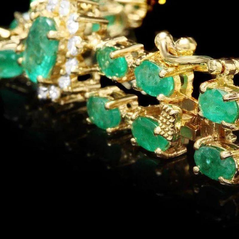 Impressive 13.30 Carats Natural Emerald & Diamond 14K Solid Yellow Gold Bracelet 

Total Natural Emerald Weight is: Approx. 11.90 carats 

Emerald Measure: Approx. 5x3 - 7x5 mm

Total Natural Round Diamonds Weight: Approx. 1.40 Carats (color G-H /