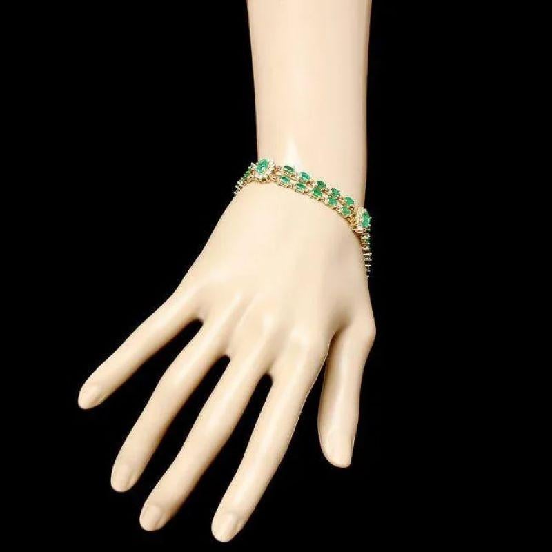 Mixed Cut Impressive 13.30 Carats Natural Emerald & Diamond 14K Solid Yellow Gold Bracelet For Sale